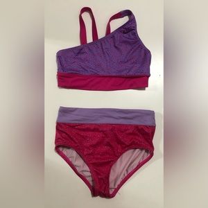 Pink and purple two piece nike swim suit